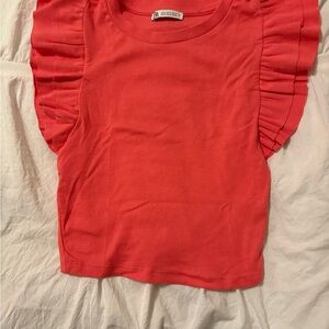 Zara Coral Ruffle Sleeve Tee